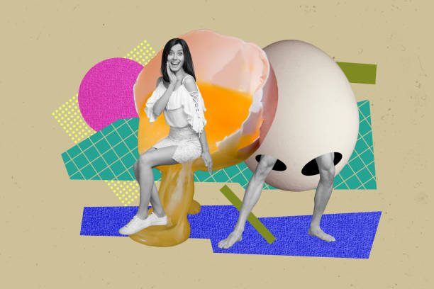 istock 3d retro abstract creative artwork template collage of surprised female row egg legs walking concept weird freak bizarre unusual fantasy 2191190914
