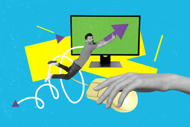 istock Pop pinup collage template of human using computer mouse browsing internet online casino forex for increase profit 2191191873