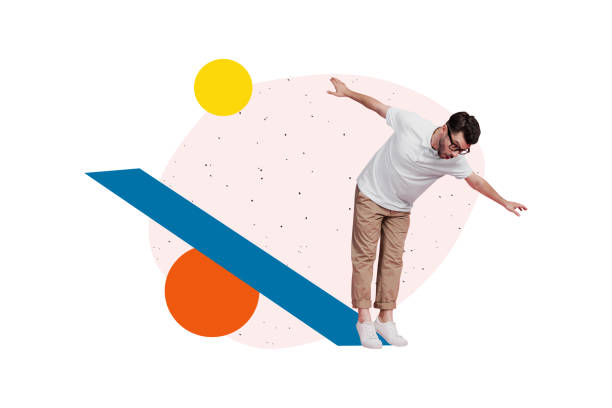 istock Creative collage picture illustration shocked surprised amazed young man game playground balance down colorful figure exclusive template 2191191969