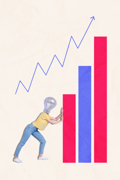 istock Vertical collage poster young girl pushing columns lightbulb instead head arrow rise success reach target improvement plan solution 2191194838