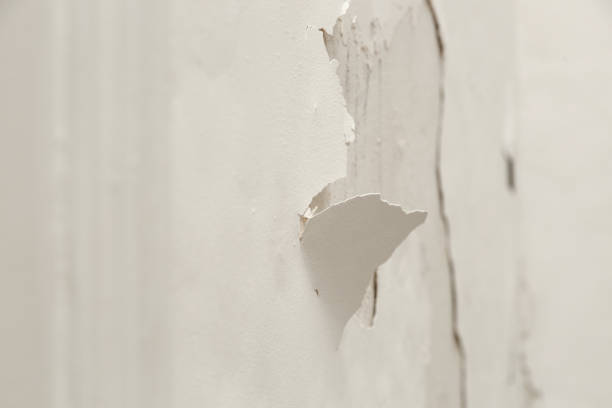 istock Saltpeter or mold on the wall problem. Woman is using a scraper to scrape and remove all loose paint and plaster that is in poor condition, until a firm surface is achieved. 2191196119