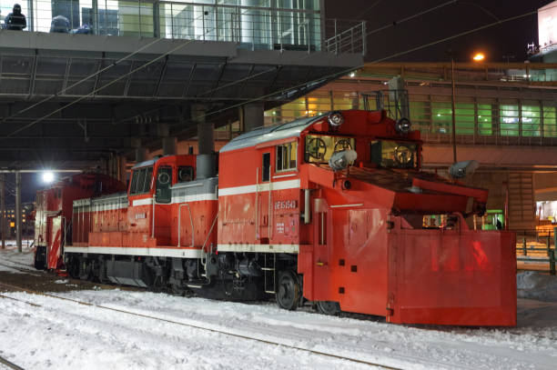 Otaru-city, Hokkaido, Japan - December 21, 2024 : DE15 Russel train at the Otaruchikko station