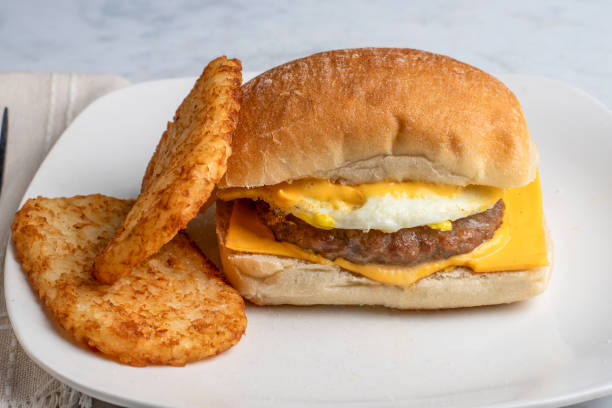 istock fried egg sausage patty breakfast sandwich, 2191202406
