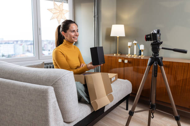 istock E-commerce enthusiast vlogging about shopping haul 2191203605