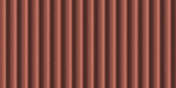 Corrugated metal seamless texture vector background, vertical lines waves surface pattern, brown wavy striped panel Corrugated metal seamless texture background. Vertical lines waves surface pattern. Brown asbestos wavy striped slate roofing. Metal siding, profiled sheeting panel, iron sheet vector illustration galvanized iron stock illustrations