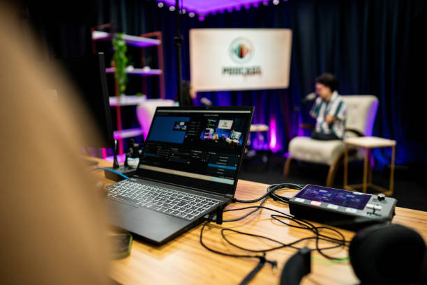 istock Backstage of a podcast studio with people talking 2191212413