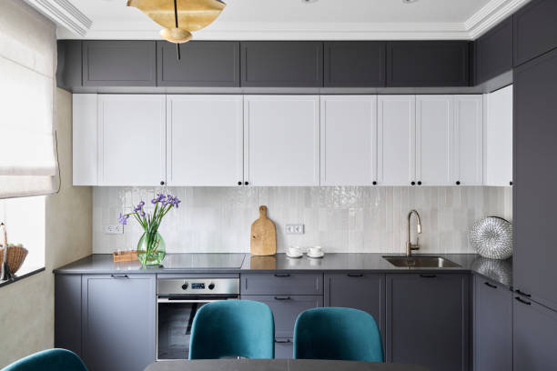 istock Discover modern kitchen design with elegant gray and white cabinets that enhance any space 2191221442