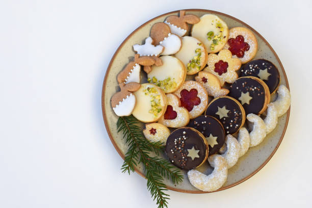 Various kinds of cookies arranged on a plate. Christmas baking