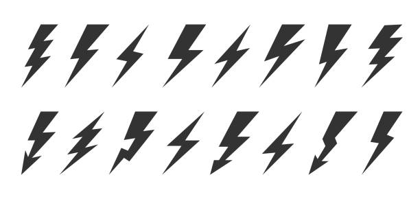 Lightning thunder bolt flash energy power icon set vector art illustration