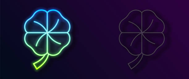 istock Glowing neon line Four leaf clover icon isolated on black background. Happy Saint Patricks day. National Irish holiday. Vector 2191233339