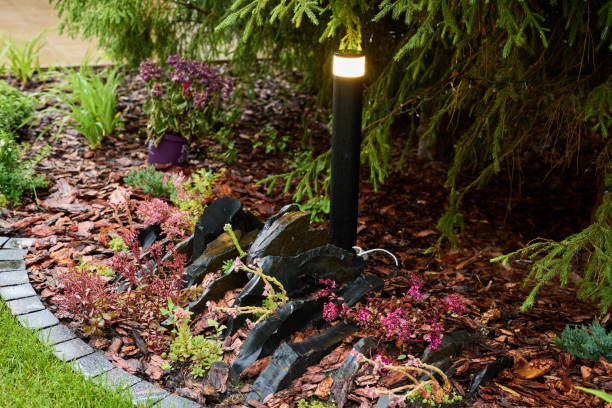 istock A beautifully Illuminated Garden Landscape adorned with various Decorative Lighting elements 2191241556