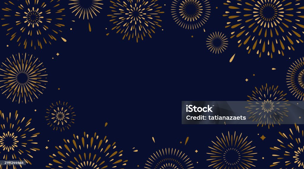 Firework Vector Background Celebrate Pattern With Simple Flat Golden ...