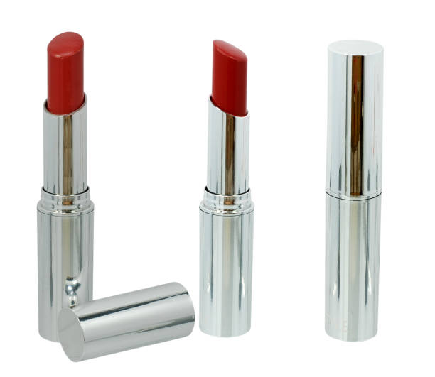 istock Red lipstick with silver casing isolated on white background 2191245242