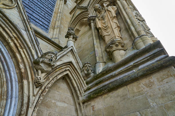 tall Salisbury Cathedral, formally known as the Cathedral Church of the Blessed Virgin Mary, an Anglican cathedral in Salisbury, England, popular travel destination in great britain, united kingdom.