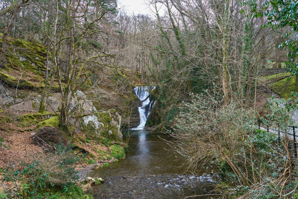 idyllic waterfall on the river Einion at Dyfi Furnace in Ceredigion, Wales.