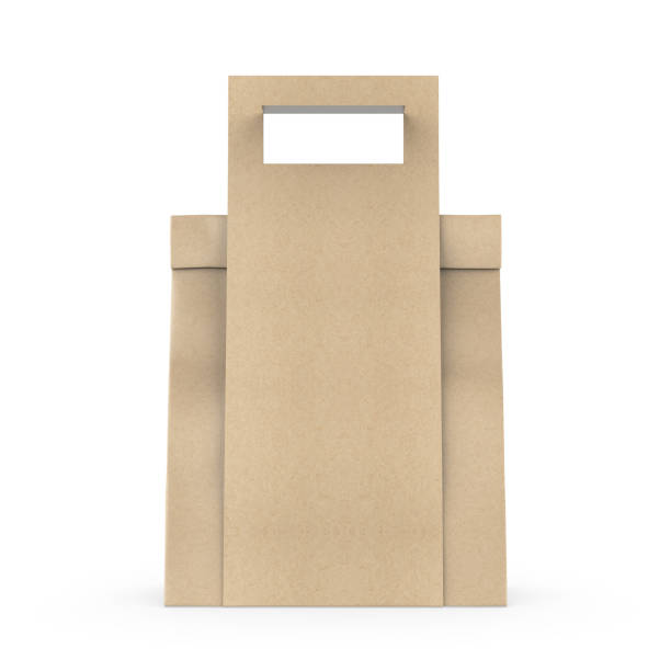 Blank Paper Bag in Paper Carton Holder with Handle 3d Illustration.