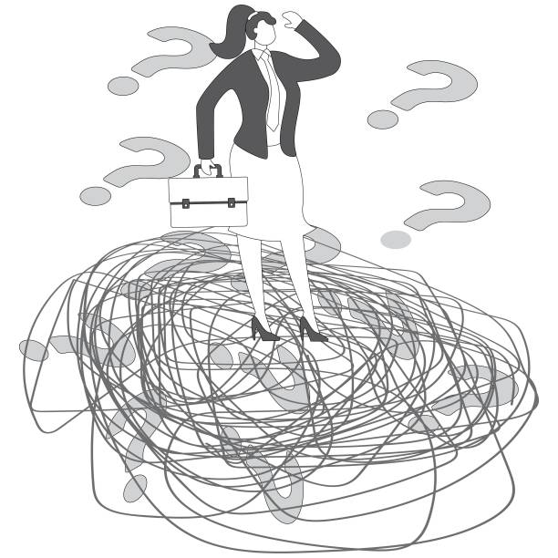 istock Skepticism, doubt or uncertainty, searching for answers solutions, doubtful businesswoman surrounded by a group of question marks 2191262028