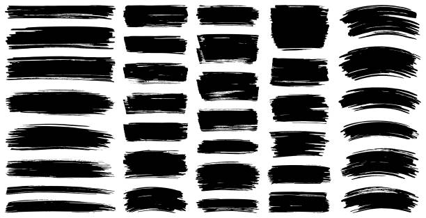 Set of paint brush strokes. Hand drawn design elements.