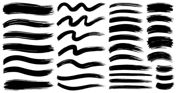 Set of paint brush strokes. Hand drawn design elements.