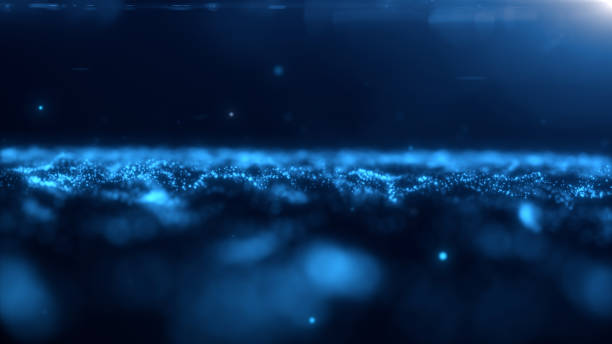 istock Blue glowing magic energy wave with blur effect from digital particles and dots bright shiny on a dark blue abstract background. futuristic sci fi concept. 2191270578