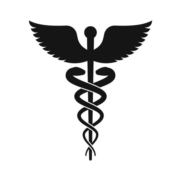 Caduceus snake medical doctor icon Caduceus snake doctor medical pharma human health care icon. Vector graphic design caduceus medical symbol backgrounds stock illustrations