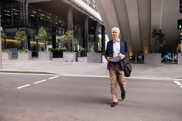 Senior Caucasian businessman going to work