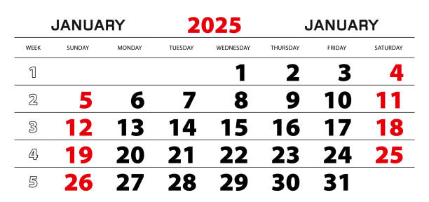 istock Wall calendar 2025 for january, week start from sunday. 2191289325