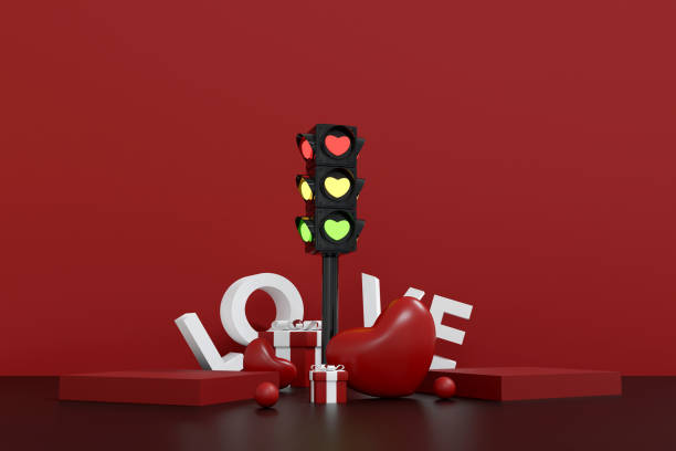istock Love-Themed Traffic Light with Hearts and Gift Boxes. 3D Illustration 2191289671