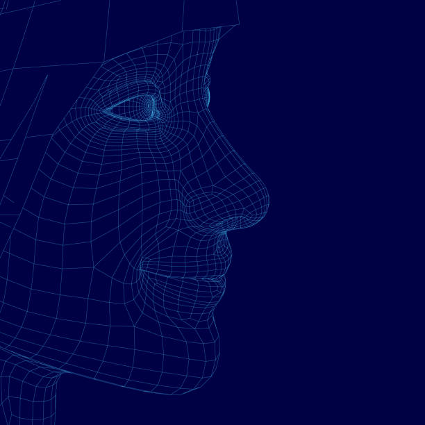 istock Blue face with a wire frame. The face is very detailed and has a very realistic appearance 2191290266