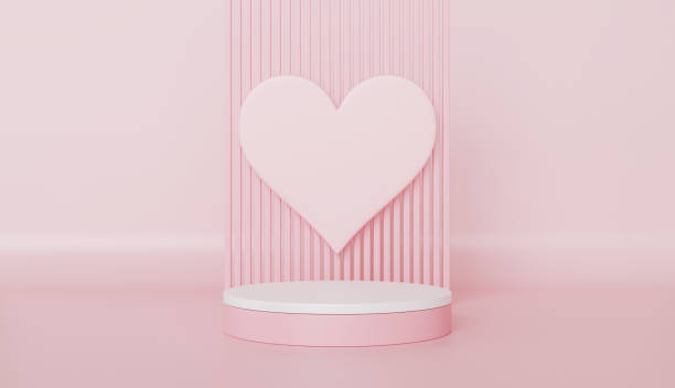 istock Pink Heart Shaped Display Stand Romantic Background Product Presentation 2191294584