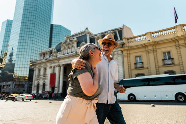 Happy couple walking in Santiago, Chile
