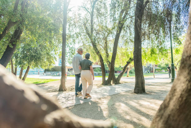 istock Senior couple walking in a public park 2191295594