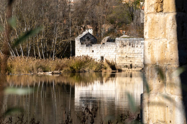 Banks of the Saône river and Ile Barb in the Rhone department in France early in the morning