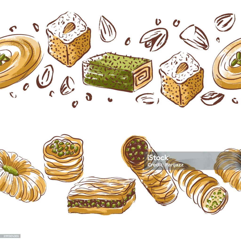 Arabic Sweets Vector Seamless Borders Set Stock Illustration Download arabic-sweets-vector-seamless-borders-set-stock-illustration-download