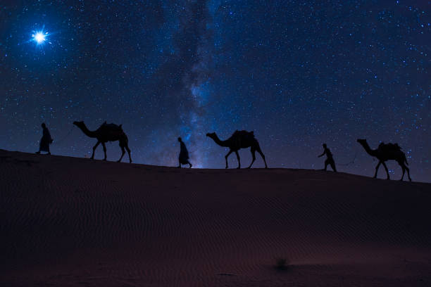 istock Three Wise Men, Three Kings follow Bethlehem star in the night 2191309392