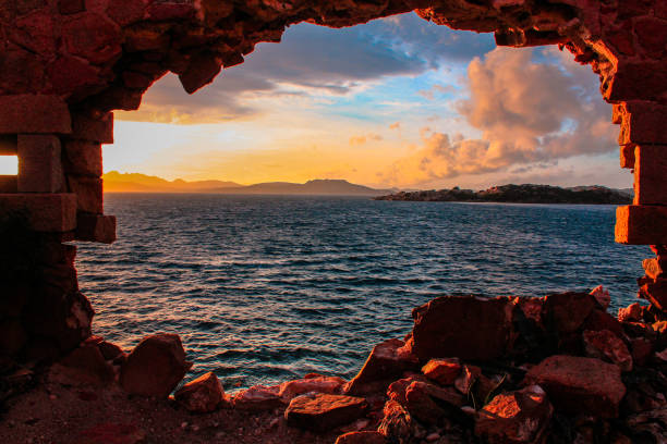 Framed landscape with a view of the Mediterranean Sea photographed on the island of Caprera