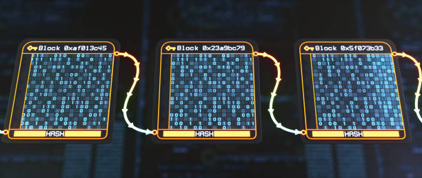 istock Blockchain cryptocurrency network design concept with blocks connected by arrows 2191313865