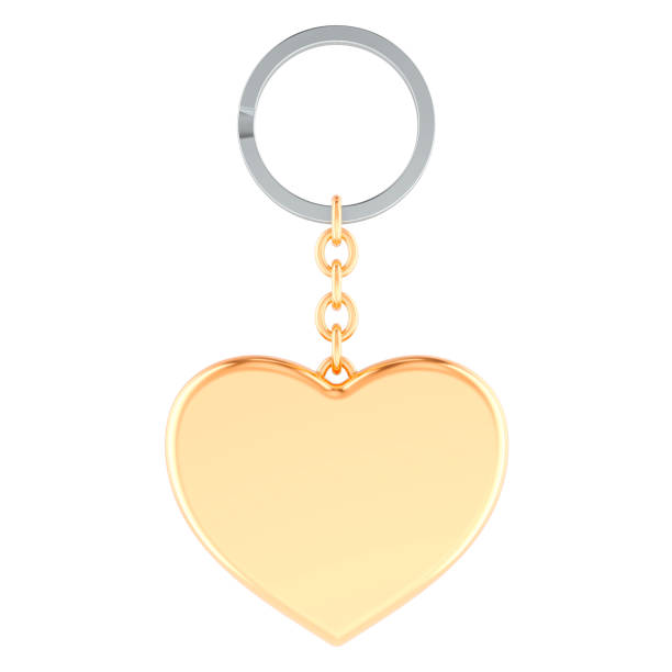 istock Golden Key chain with heart. 3D rendering 2191314028