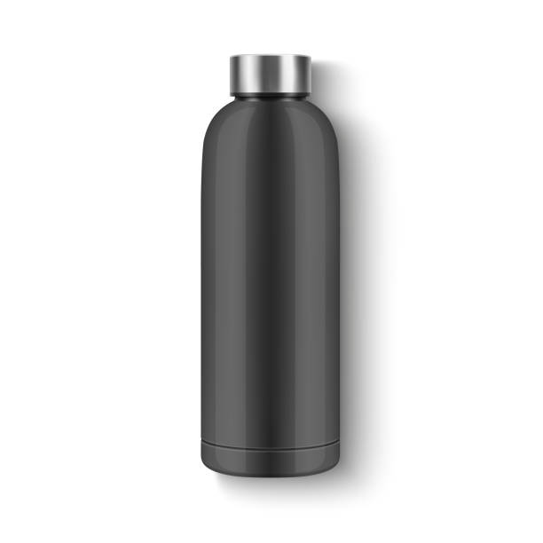 istock Vector Realistic 3D Blank Glossy Reusable Water Bottle with Steel Bung Closeup Isolated. Design Template of Packaging Mockup. Front View 2191321458