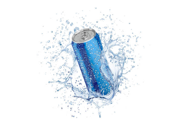 istock Blank blue aluminum 500 ml soda can with drops splash mockup 2191322336