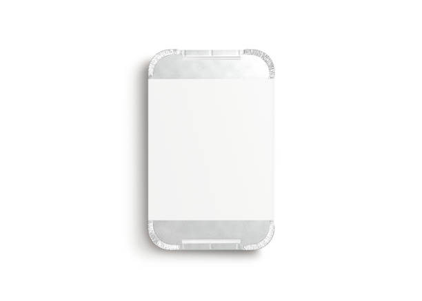 istock Blank silver aluminium foil container with white paper label mockup 2191322646