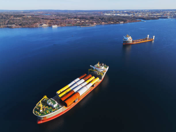 istock Ship Carries Wind Turbine Towers 2191322656
