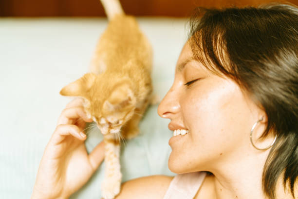 istock Young woman playing with a kitten at home 2191322997