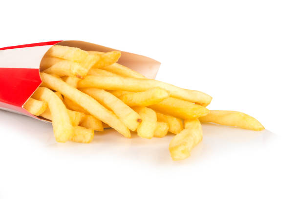 detail shot of French Fries on table .