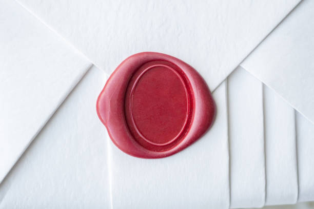 istock Wax seal stamp on white paper wrap packaging parcel box 2191336231