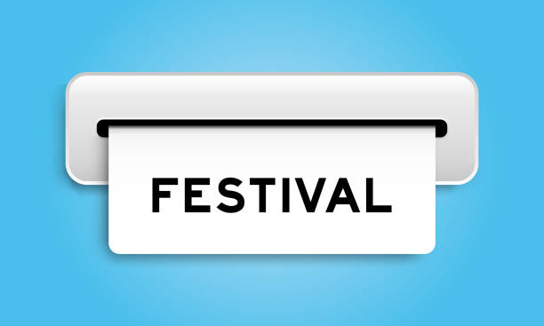 istock White coupon banner with word festival from machine on blue color background 2191341510