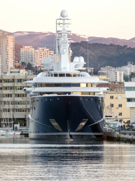 Rijeka, Croatia - December 21, 2024: Luxury yacht moored in Rijeka harbor