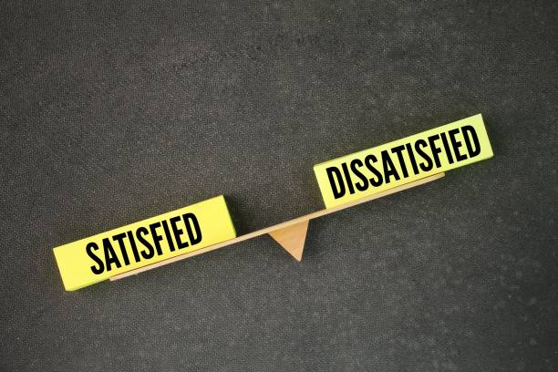istock balance between the words satisfied and dissatisfied. A customer feels satisfied when they receive excellent service, but dissatisfied if the service does not meet their expectations. customer review concept 2191355408