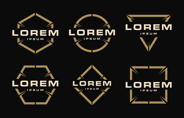 ilustrații de stoc cu set de vector de logo cu cadru abstract pe fundal negru - insignă