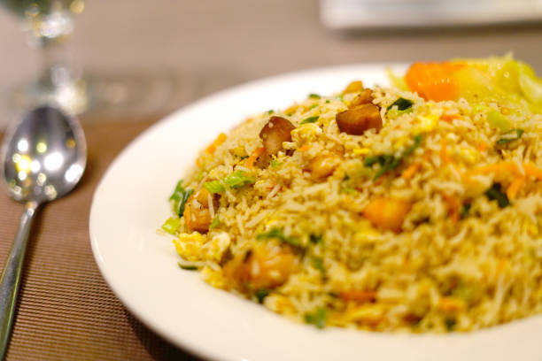 Close Up of fried chicken on special fried rice